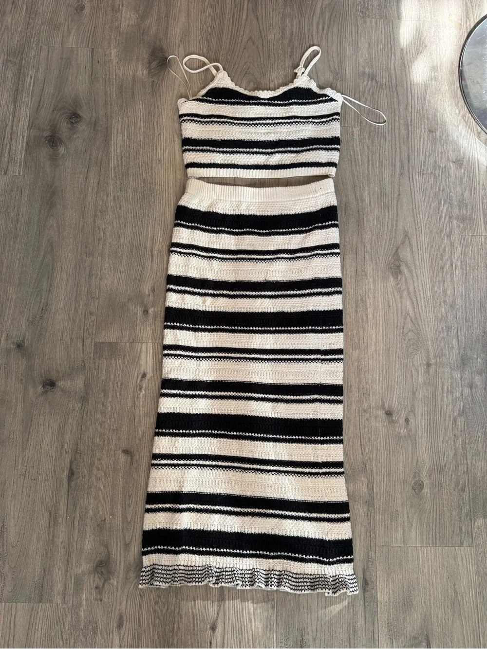 Black and White Striped Maxi Skirt - Knit Two-Piece Set - Picture 1 of 2